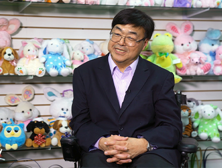 Megatoys CEO Charlie Woo accepting an interview in his office. 