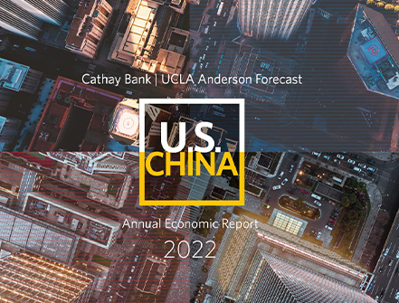 加州大学洛杉矶分校安德森预测的《2022年美中年度经济报告》中洛杉矶和上海的鸟瞰图