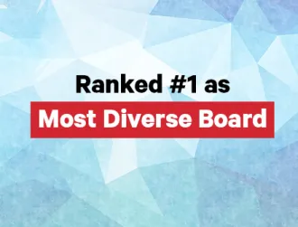 A sign states that the board members from Cathay Bank are the most diverse group in Southern California.