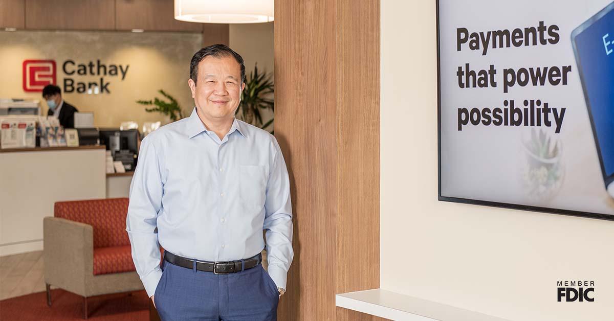Chang M. Liu, the CEO and President of Cathay Bank, poses for a professional headshot.