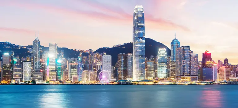 Panorama of Victoria Harbor of Hong Kong city