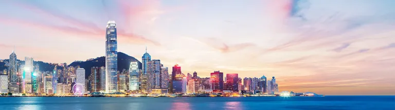 Panorama of Victoria Harbor of Hong Kong city